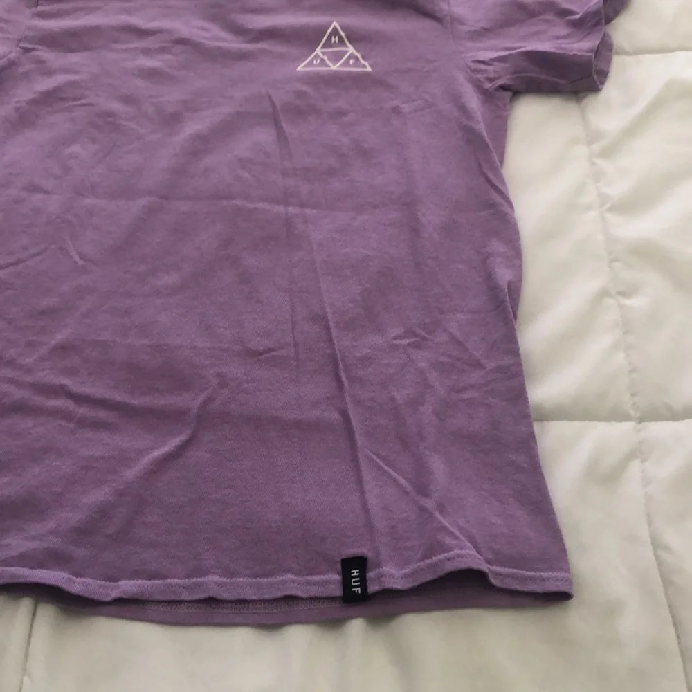 Lavender HUF T-shirt with triangle design on front and back 100% cotton unisex